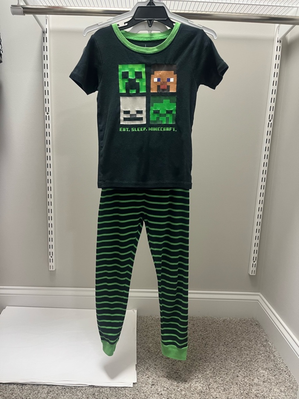 Carter's Black and Green Minecraft Pajama Set with Pixel Character Top